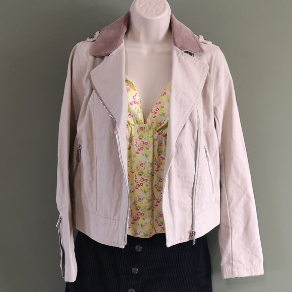 SOIA & KYO Kiera Moto Leather & Cotton Zip Up Jacket Sz Small - Picture 5 of 14